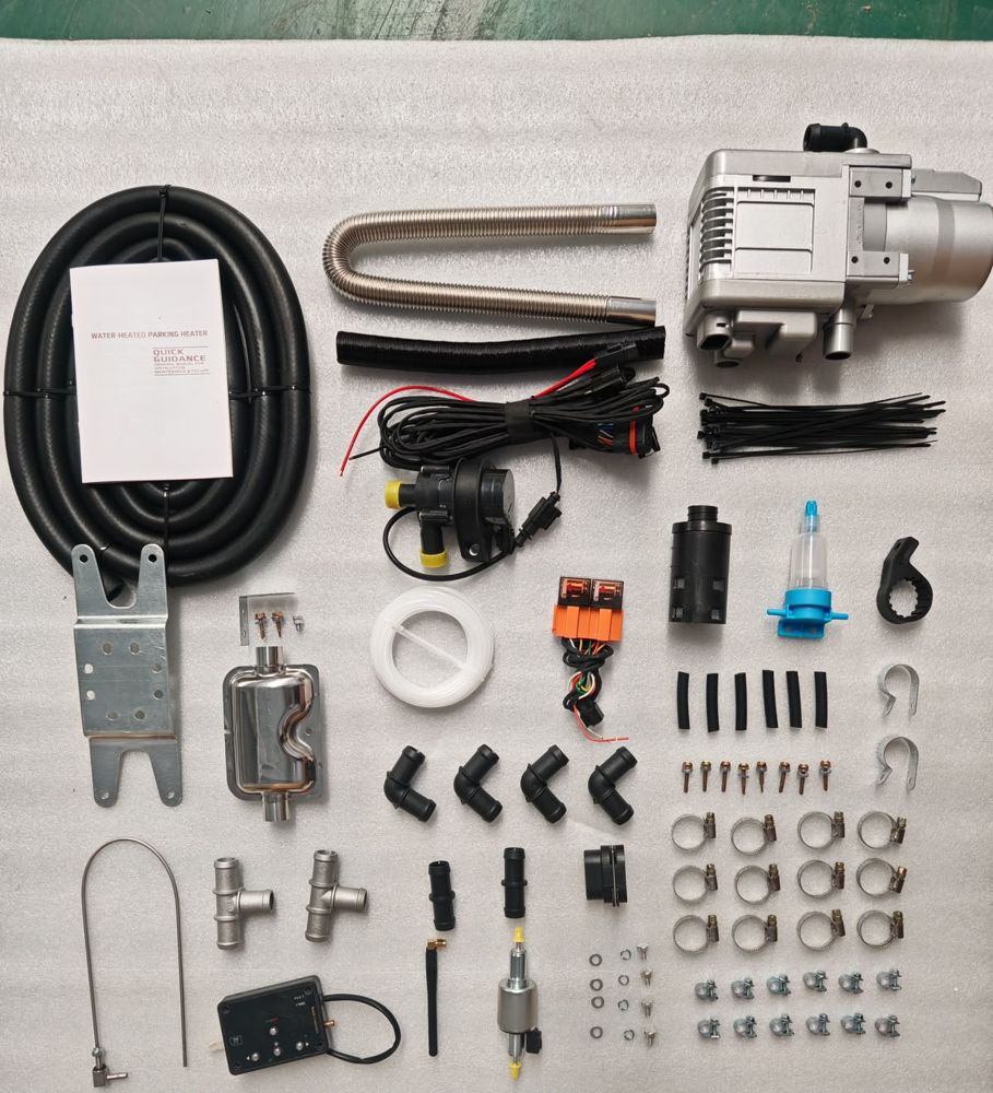 Coolant heater kit with water pump, fuel pump, hoses, fittings and controller