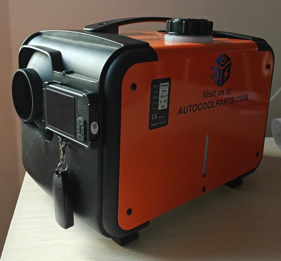 AutoCoolParts portable diesel heater with LCD controller, key-fob remote and built-in fuel tank