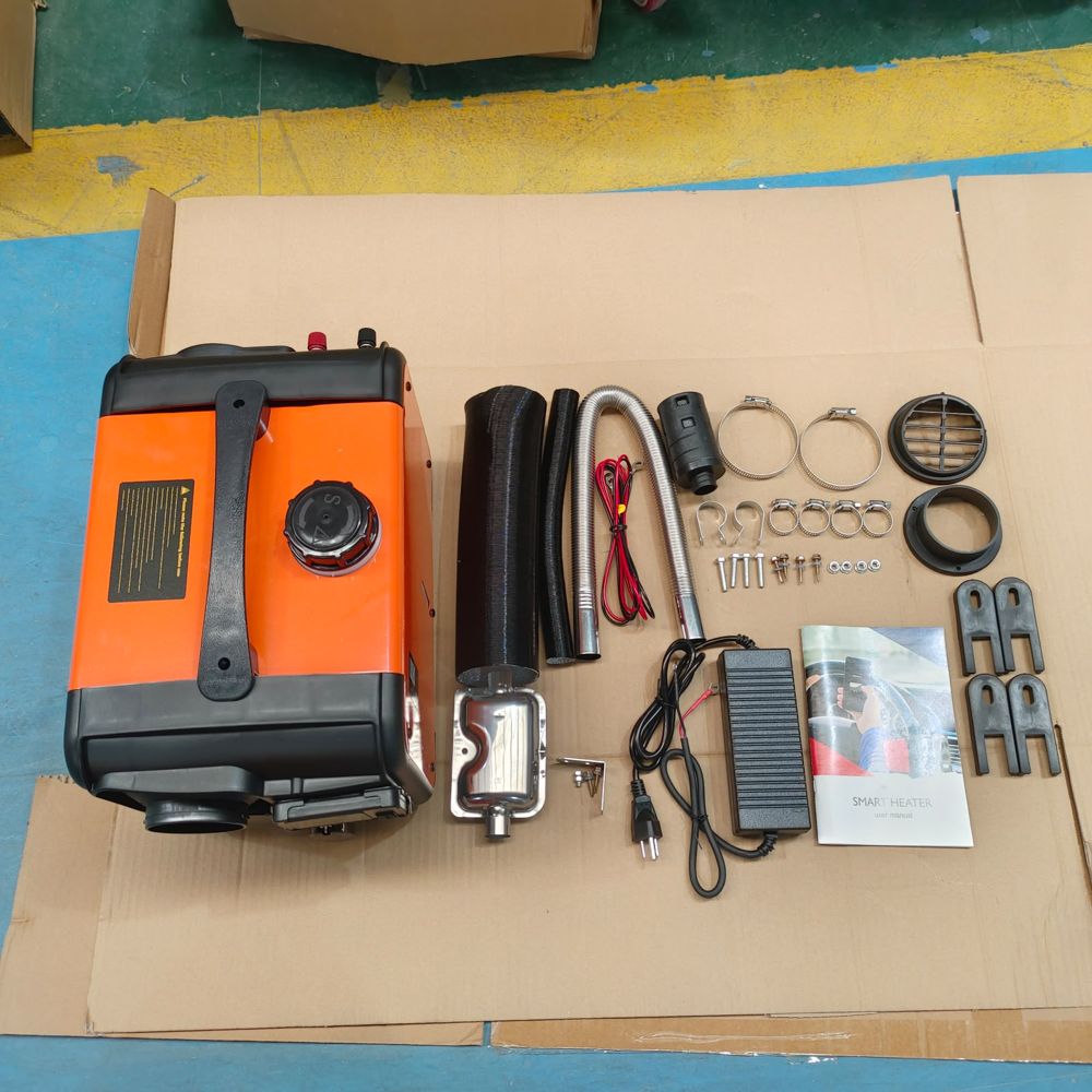 Compact portable heater with exhaust, silencer, duct, vents and wall adapter